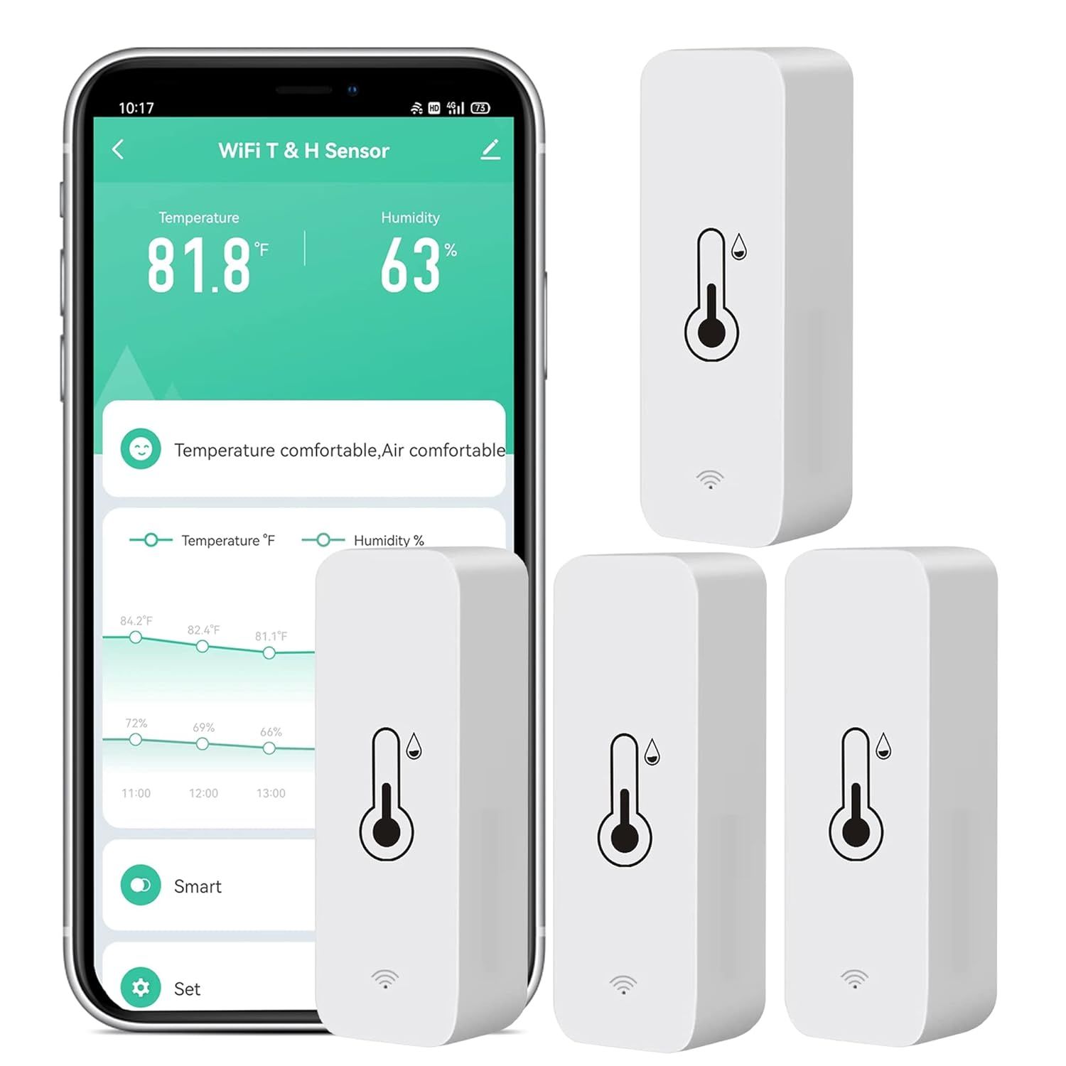 Sensor de temperatura y humedad WiFi de 4 pack, smart life