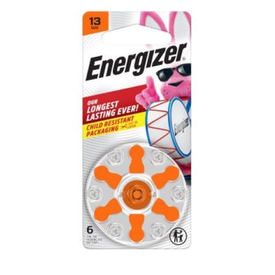 bateria para equipos auditivos Energizer tamaño 13 con pestaña naranja (paquete de 6)