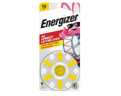Pilas para equipos auditivos, tamaño 10, Energizer 6 pack