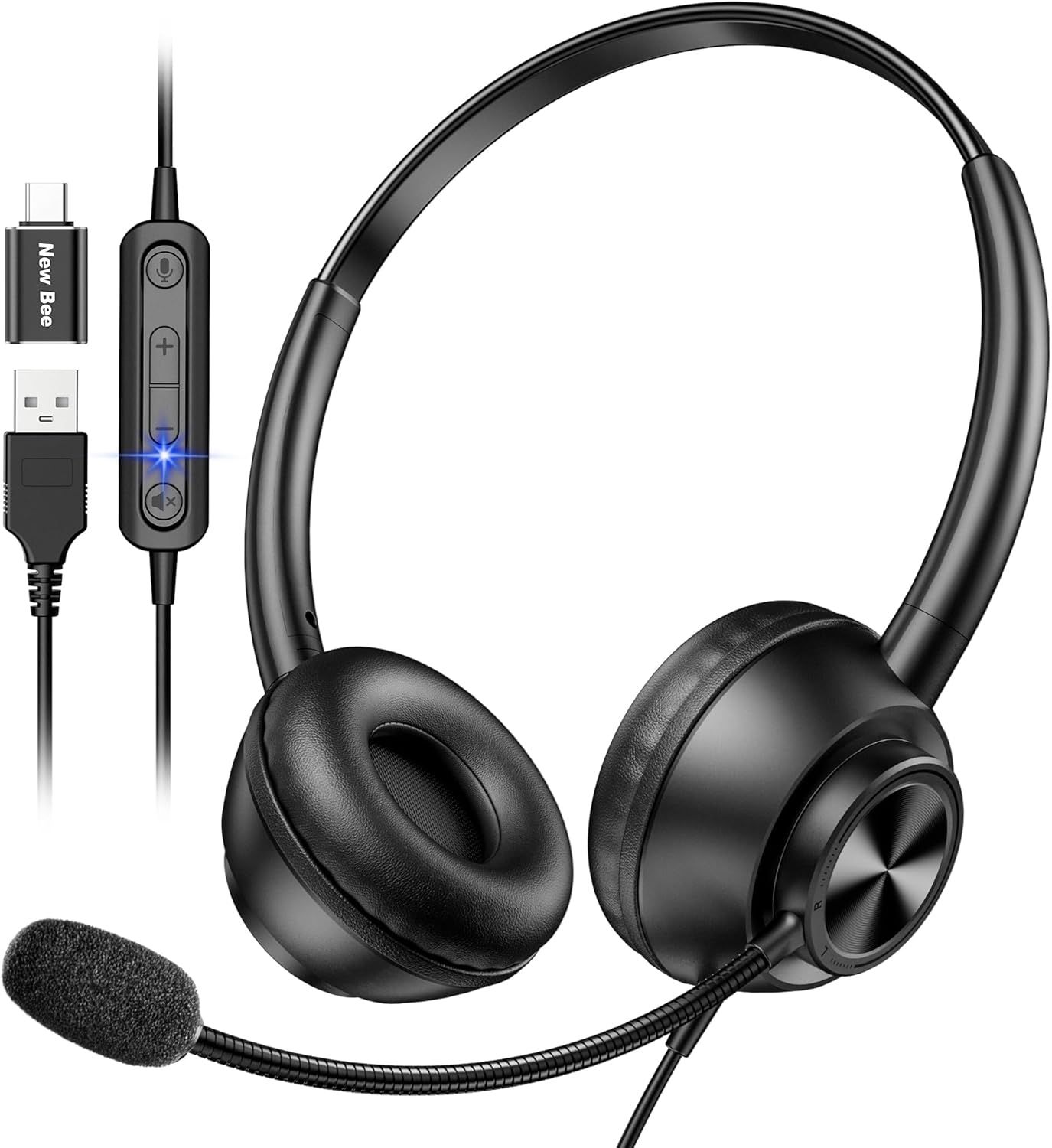 Audifonos USB con micrófono New Bee para call center