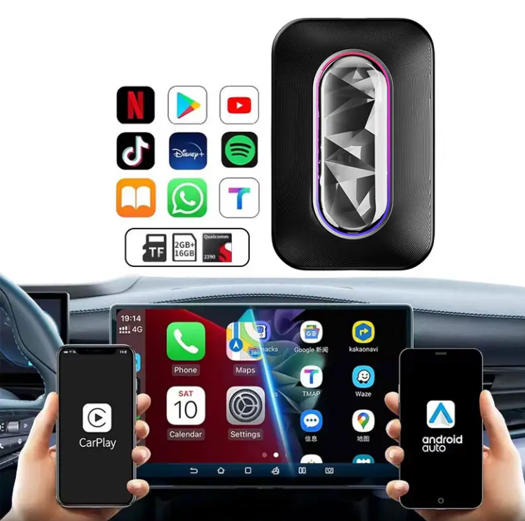 Adaptador inalámbrico CarPlay 2025 actualizado con Netflix/YouTube, Yfdweto 3 en 1 CarPlay y adaptador inalámbrico automático de Android, el Ai Box CarPlay Auto Connect para coches OEM con cable