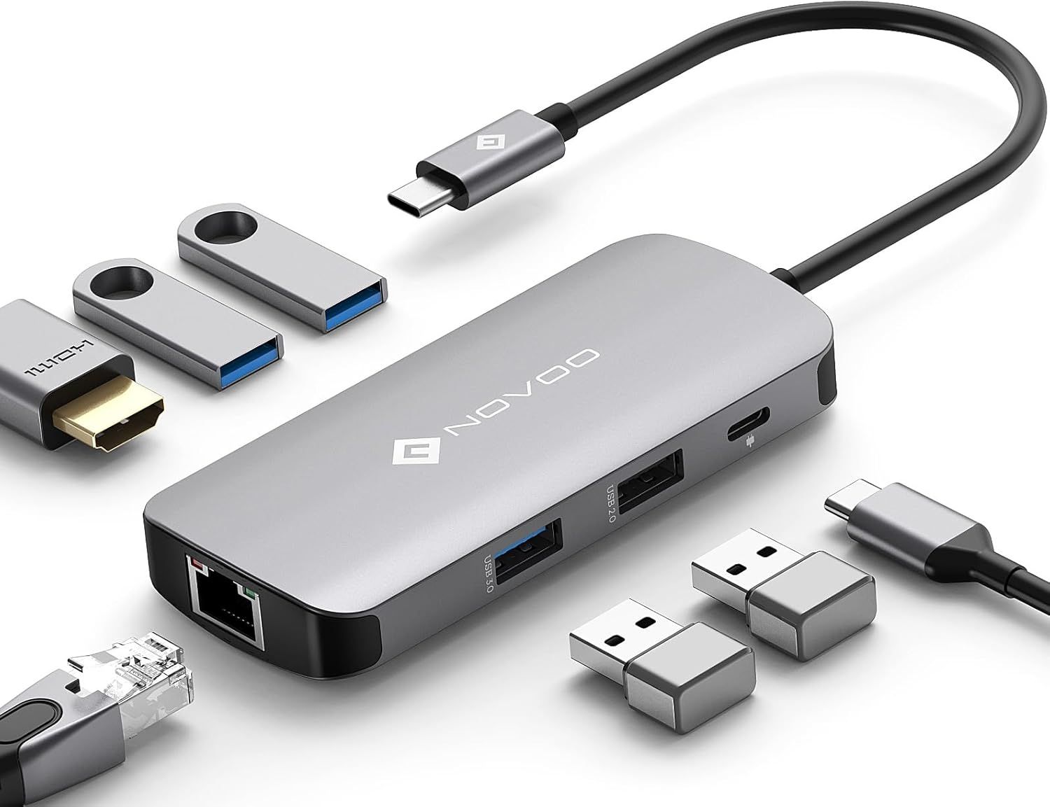 Hub 7 en 1 NOVOO USB C Ethernet 4K@60