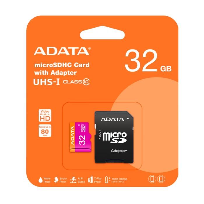 Memoria MicroSD 32GB Clase 10 UHS-I, ADATA