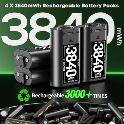 Batería recargable para XboxOne/Xbox Series X|S, 4 baterías Xbox de 3840 mWh