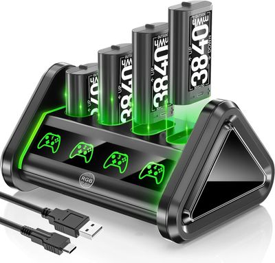 Batería recargable para XboxOne/Xbox Series X|S, 4 baterías Xbox de 3840 mWh