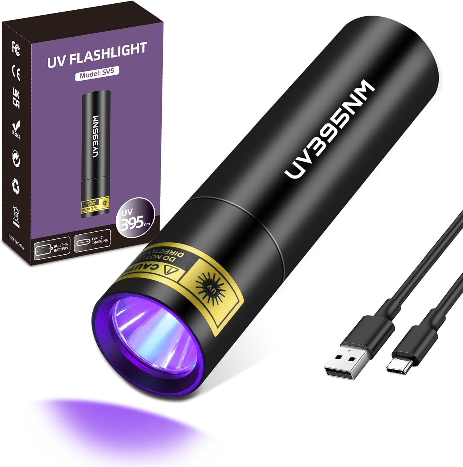 Linterna UV 395nm USB Recargable Ultravioleta