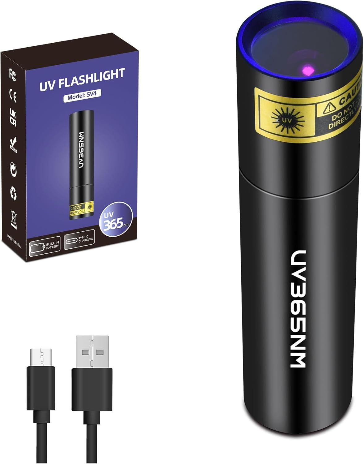 Linterna UV recargable de 365 nm