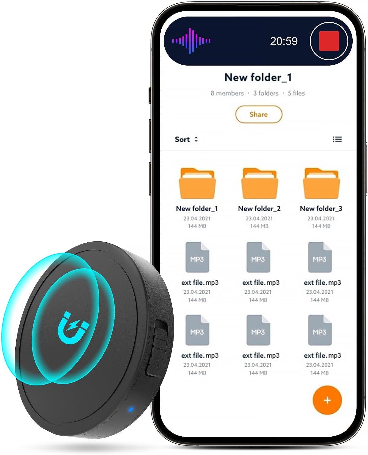 Grabadora magnética activada por voz de 128GB