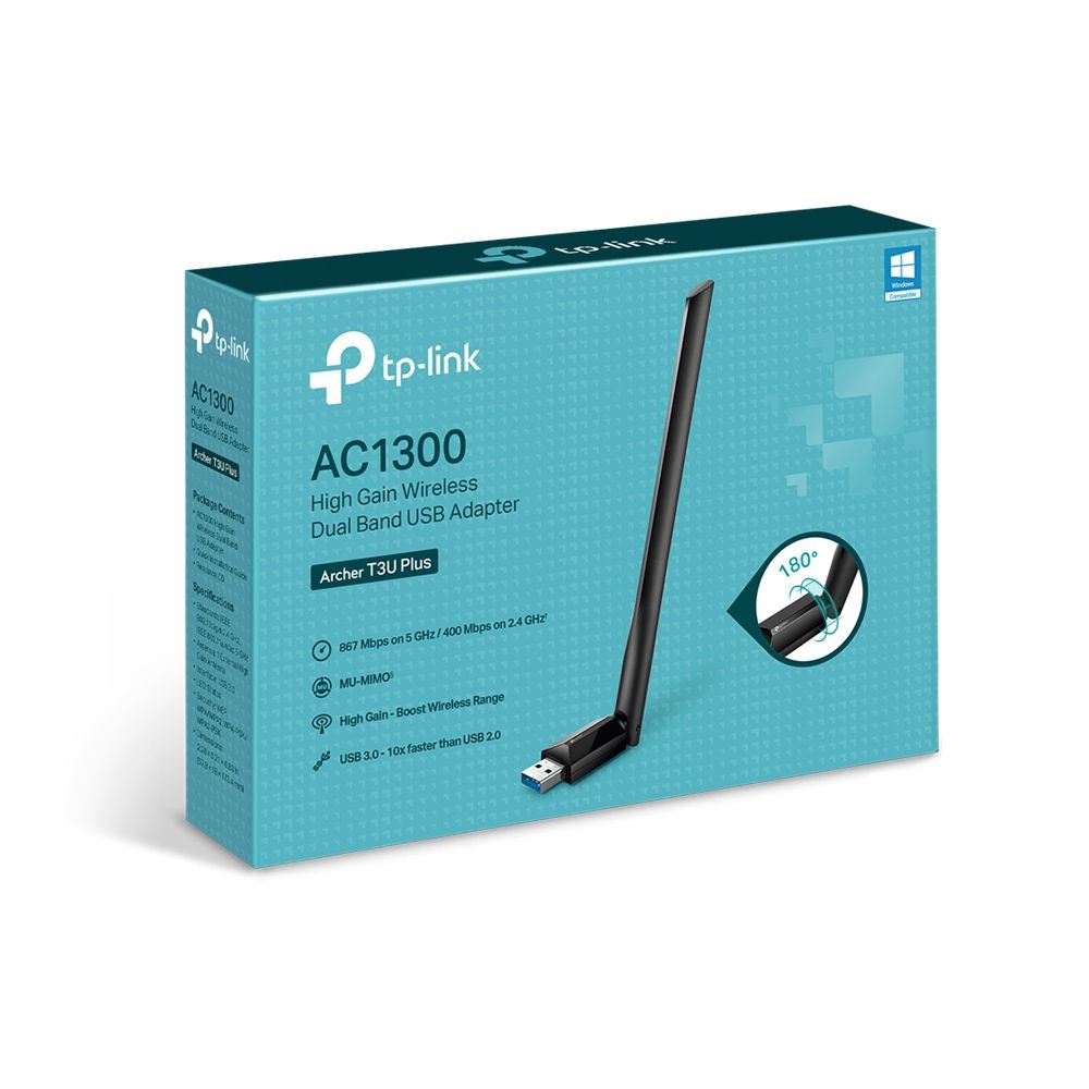Adaptador USB Inalámbrico Banda Dual AC1300 Alta Ganancia archer T3U Plus