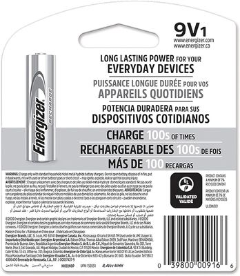 Batería 9V Energizer recargable NIMHD, 175 mAh