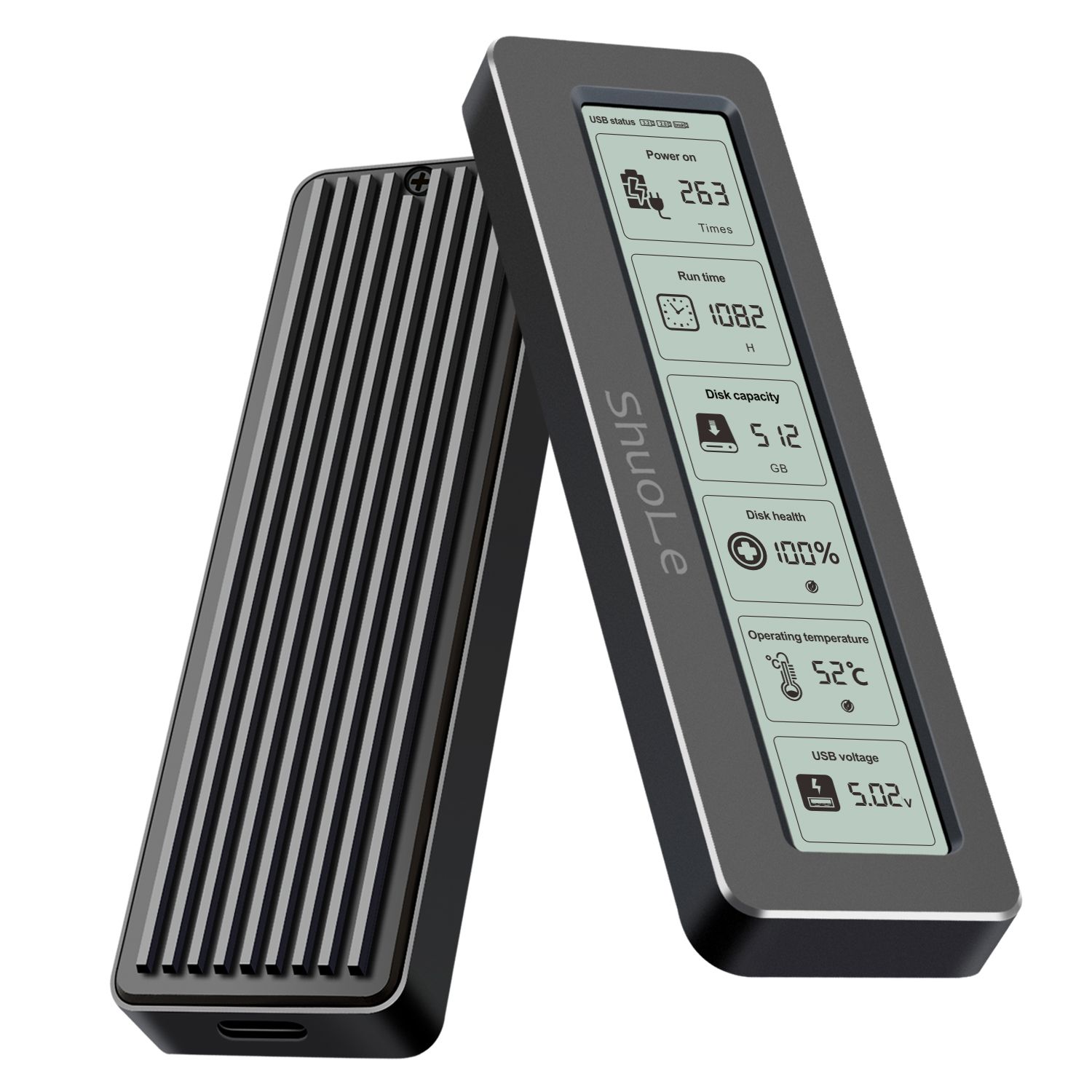 Case para Ssd M.2 NVME/SATA USB 3.2 Gen 2 (10 Gbps) con pantalla Led