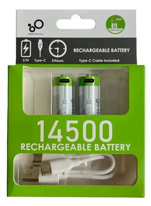 Bateria 14500 USB Tipo-C recargable Li-lon 3.7v 14500, smartoools