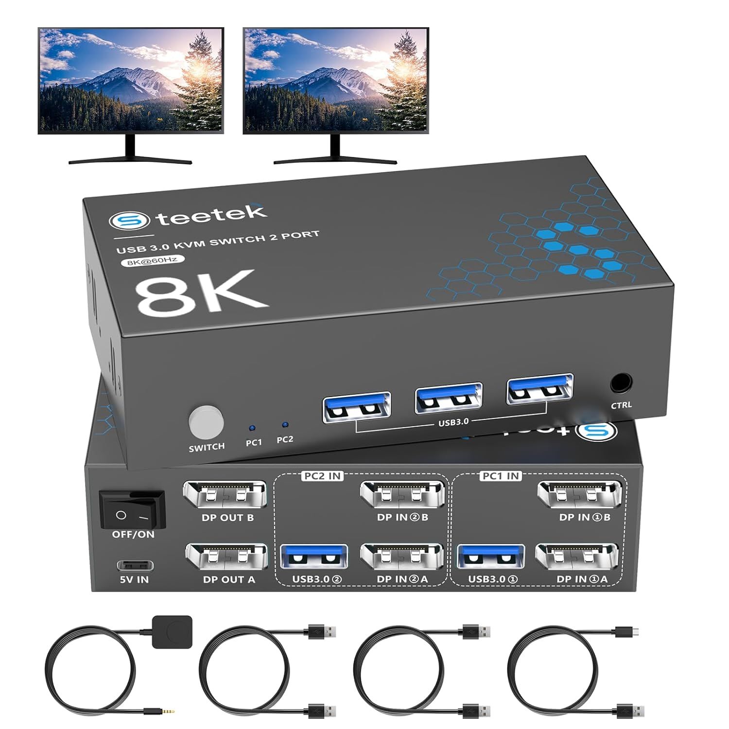 Switch KVM 8K a 60Hz displayport 2X1