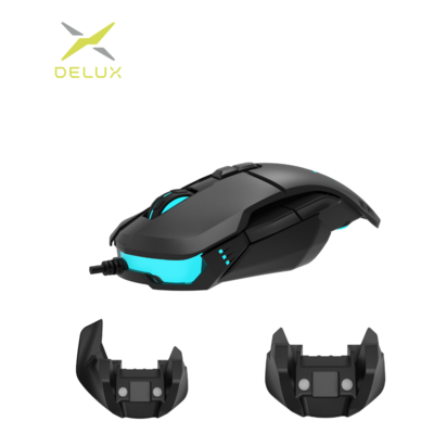 Mouse Delux óptico M629 RGB para juegos, periférico con cable, 12400-16000 DPI, alas laterales plegable y desplegable, ergonómico, 1000Hz, para PC y Laptop