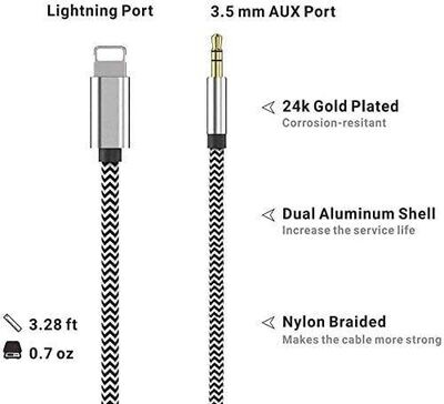Cable auxiliar para iPhone, [Certificado Apple MFi]