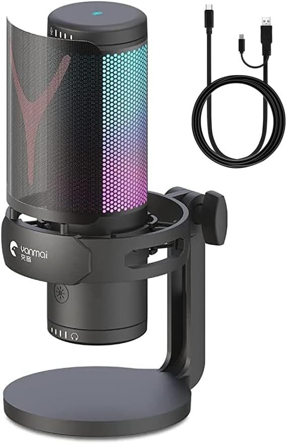 Micrófono RGB USB, para  PC con  soporte de trípode, GM7 / Yanmai