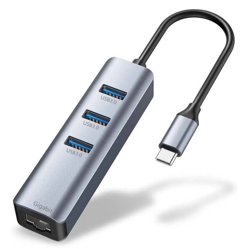 HUB ADAPTADOR DE RED TIPO C A RJ45 GIGABIT + 3 PUERTOS USB 3.0