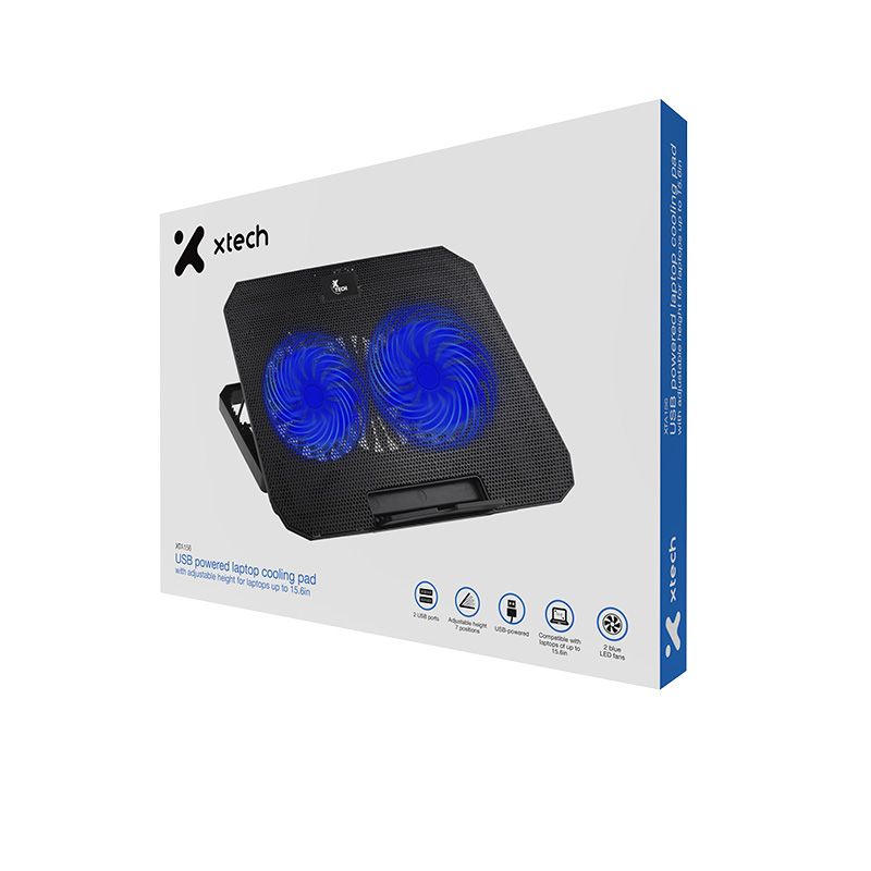 Base de enfriamiento con alimentación por USB y altura ajustable para laptop de hasta 15,6 pulgadas, xtech