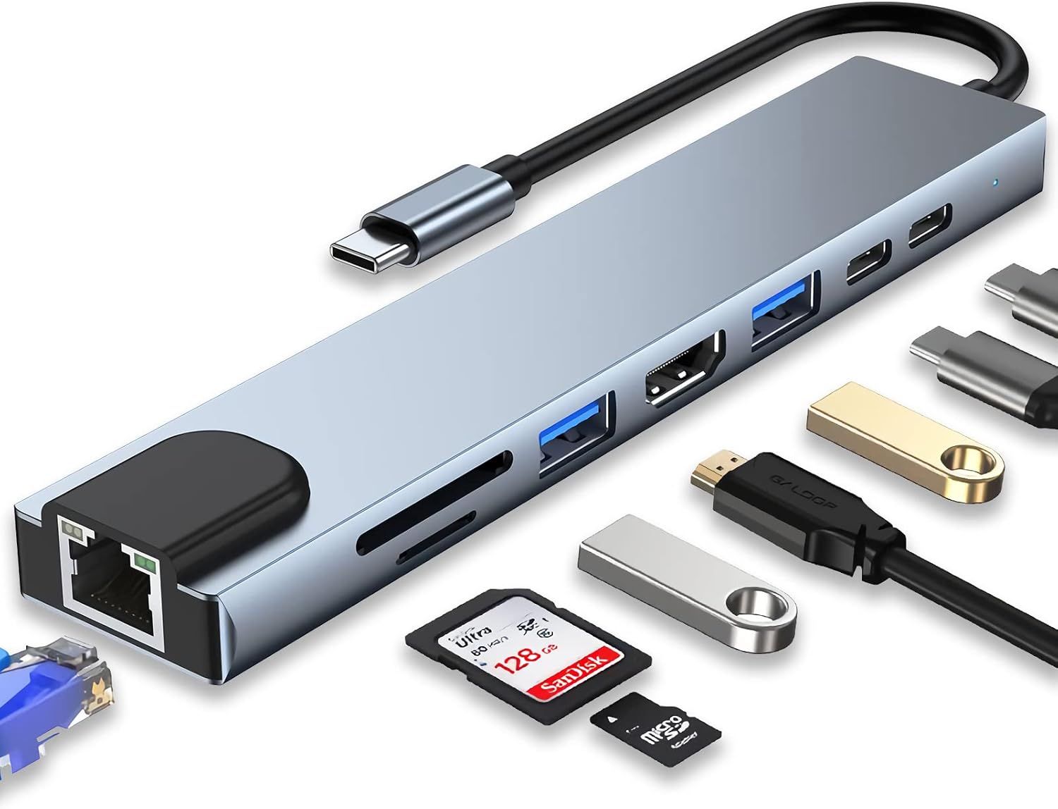 Hub USB C, adaptador USB C 8 en 1 con HDMI 4K