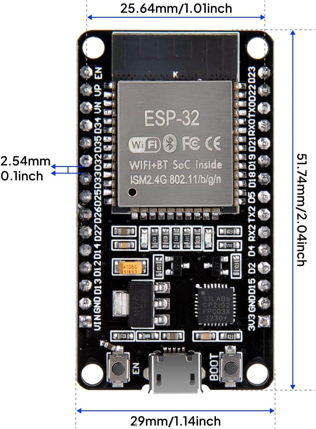 placas de desarrollo ESP-32 micro-USB, 2.4 GHz, doble modo WiFi+Bluetooth