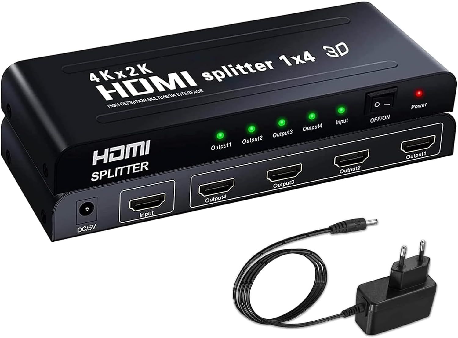 Splitter 1x4, HDMI Soporta 4K, 3D, 1080P, para PS4, PS3, BLU-Ray, HDTV, DVD, DVR