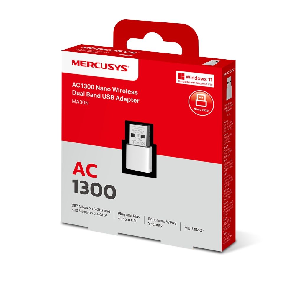 Adaptador USB inalámbrico de doble banda AC1300 Nano, Mercusys