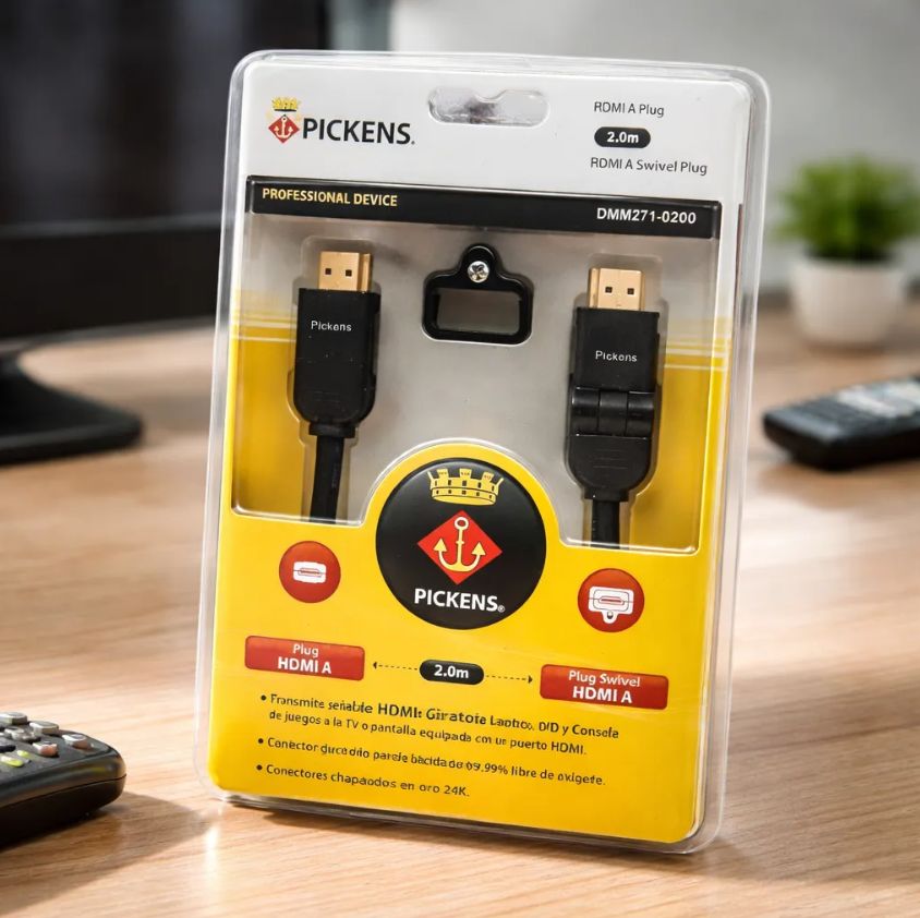 Cable Hdmi Pickens 2 Mts. Giratorio Con Hebilla Negro