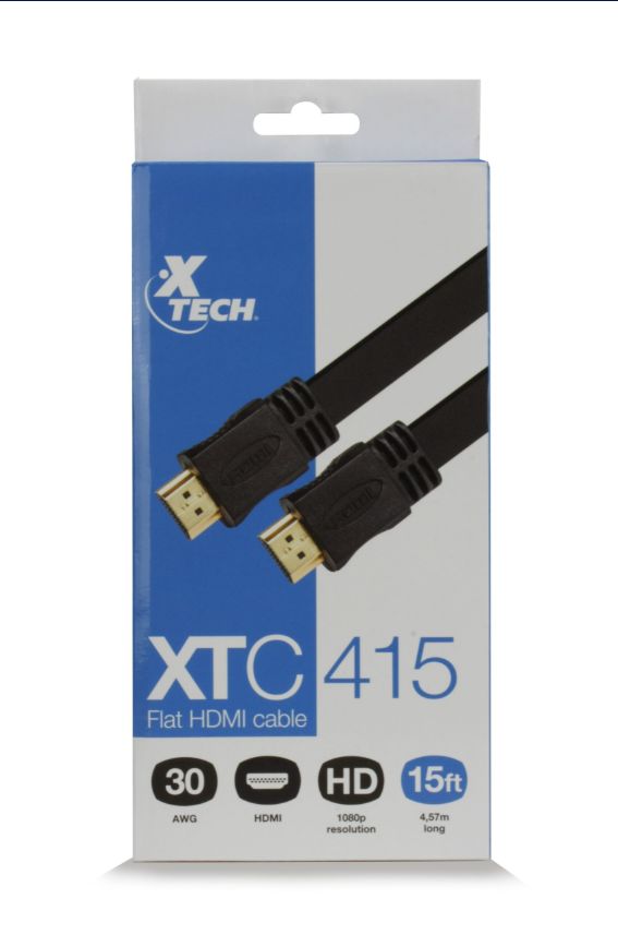 Cable HDMI Xtech Plano XTC-415 4.5m Macho a Macho 1080p Negro Conectores Oro