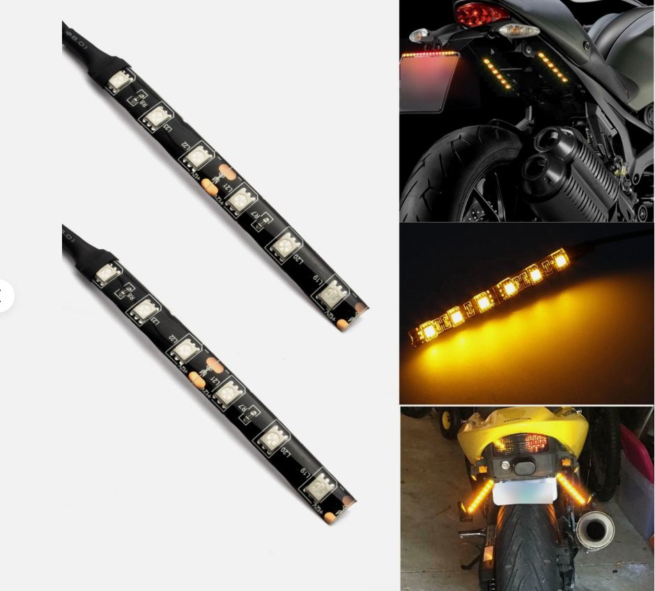 Barra de tiras de luz LED ámbar para luces de matrícula de señal de giro de respaldo de motocicleta-