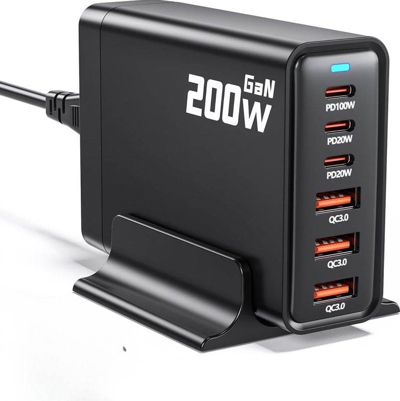 Cargador USB C de 200W GaN de 6 puertos