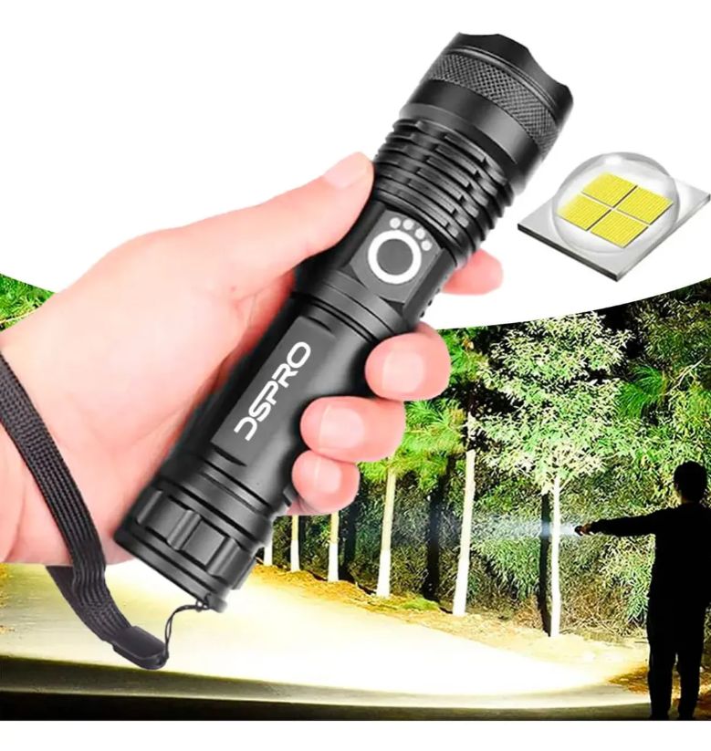 Linterna Potente Recargable tactica Zoom Usb Lampara 5 Modos Blanco Negro