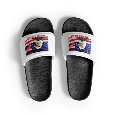 America First Men’s Slides! (In both Black and White & Sizes: 6.5-12.5), Color: Black, Size: 6.5