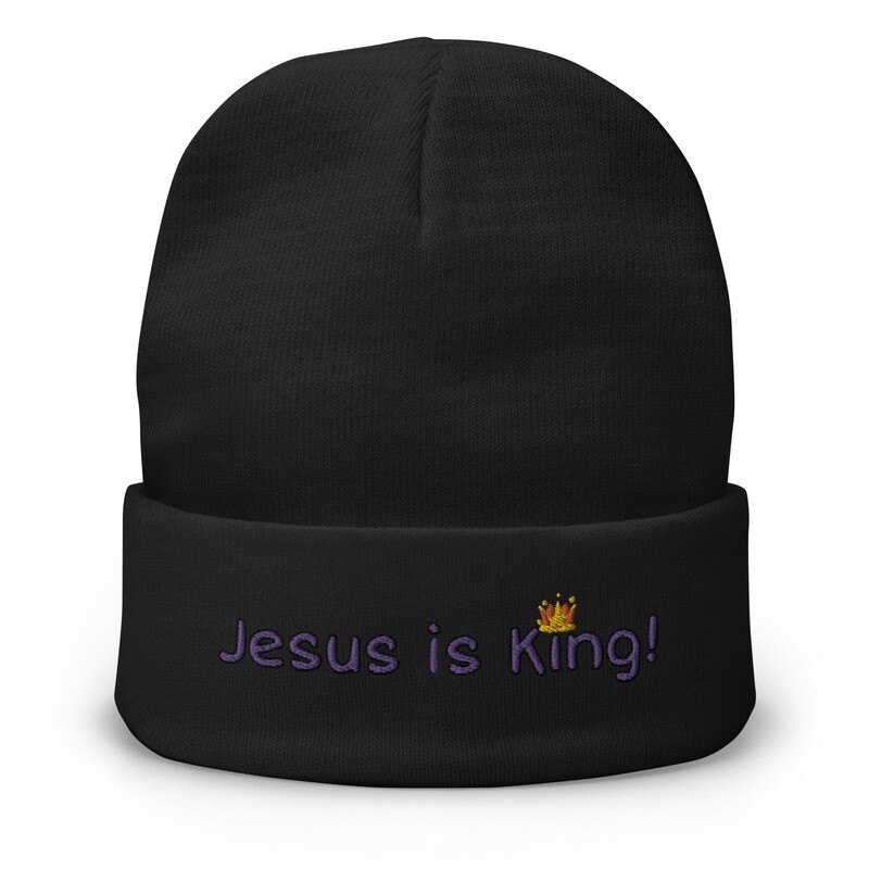 Jesus is King Embroidered Beanie (5+ Colors), Color: Black