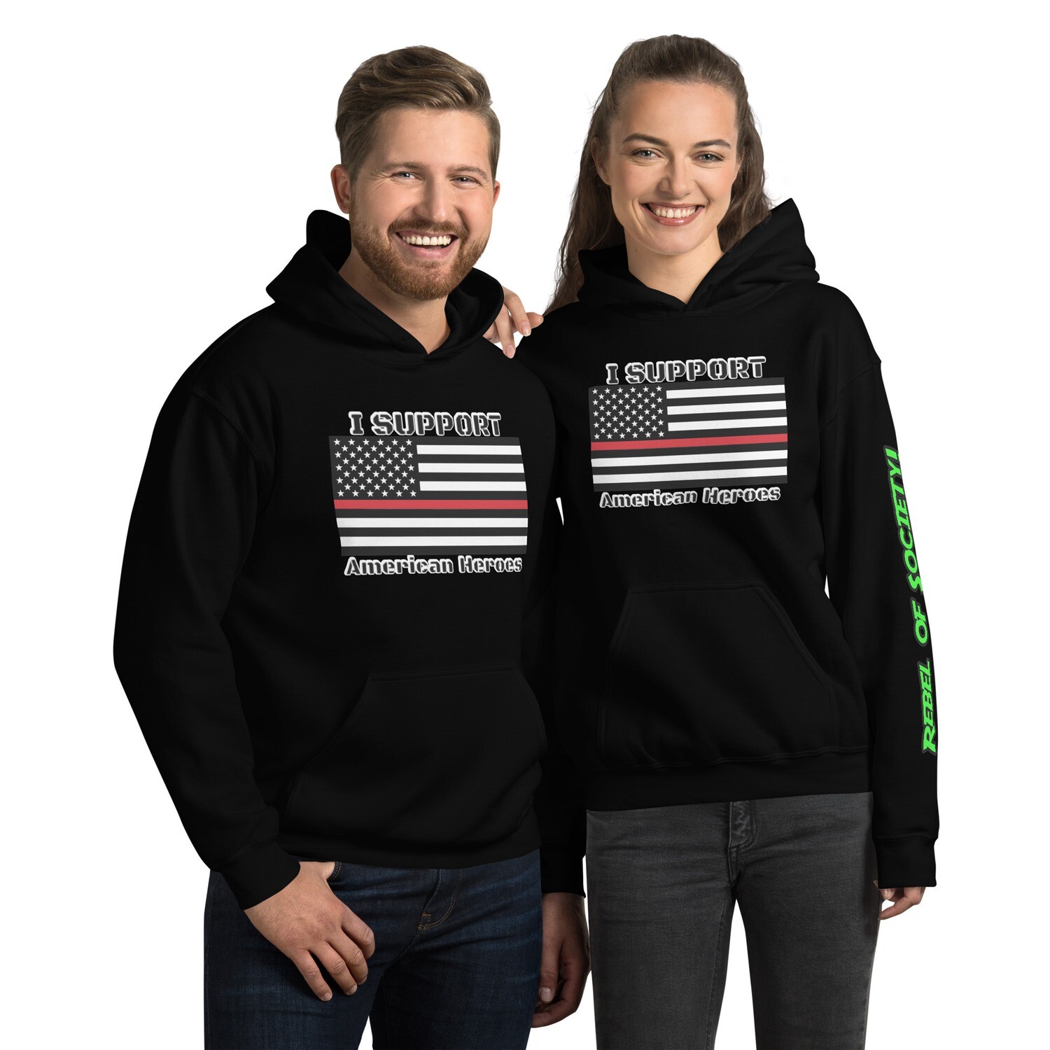 Red Line American Heroes-Unisex Hoodie (With 10+ Colors and Sizes Small-3XL)