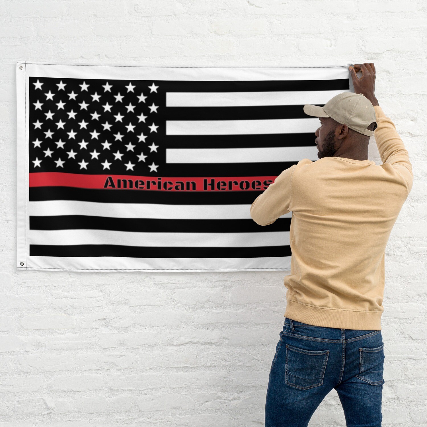 Red Line American Flag (34"x56" - Only in black) 