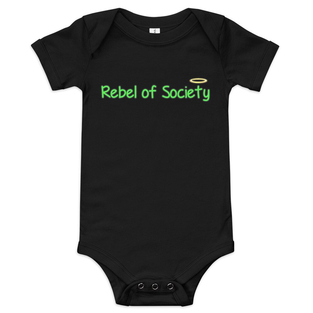 Christian Rebel of Society (Original Design)-One Piece Baby Short Sleeve (In 7 Colors & Sizes 3-6m, 6-12m, 12-18m, 18-24m)