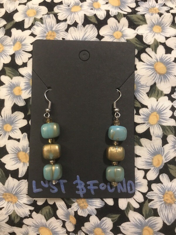 Blue &amp; Gold Dangle Earrings
