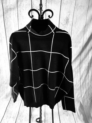 Grid pattern accent mock neck pull over sweater