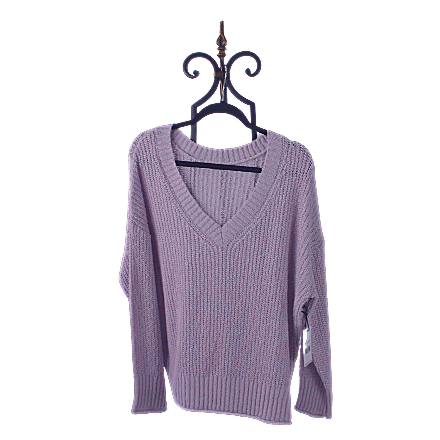 LS V-Neck Textured Sweater/Lavender