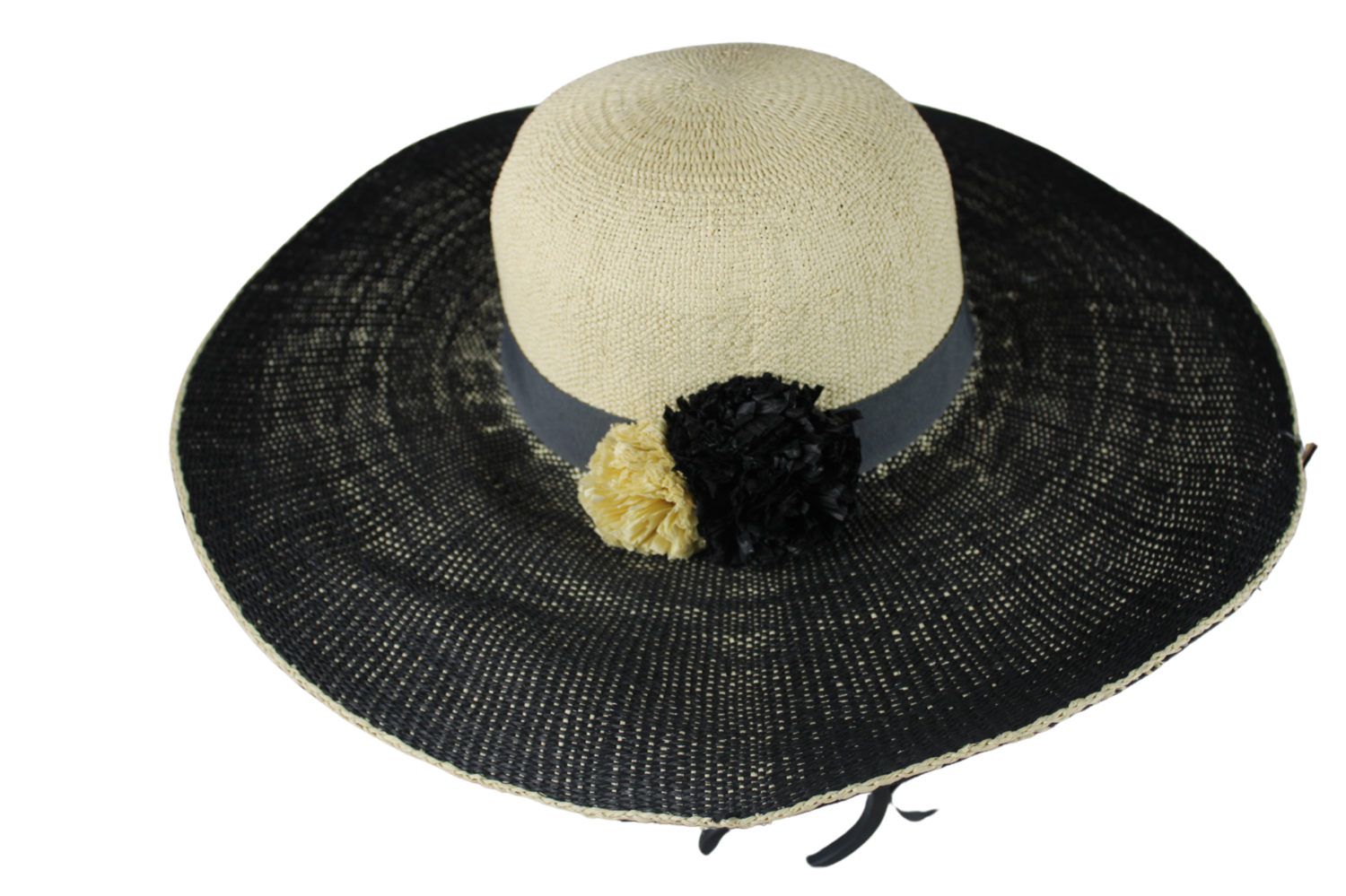 Big Colored Brim Straw Hat with Pom Accent /CC
