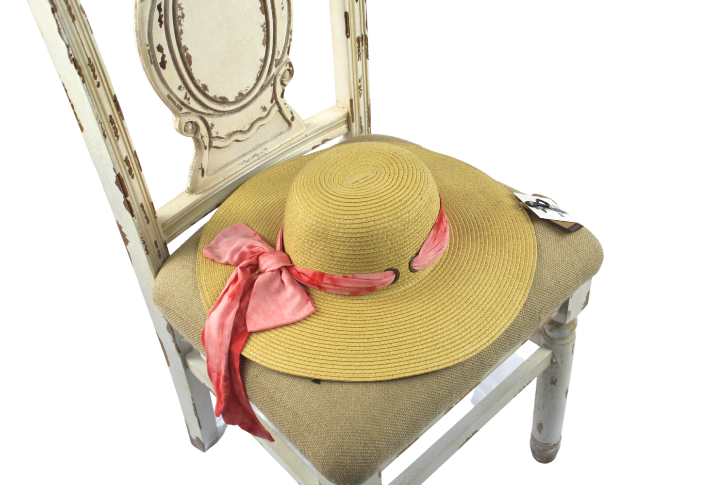 Wide Brim Floppy Sun Hat with Tie Dye sash-coral