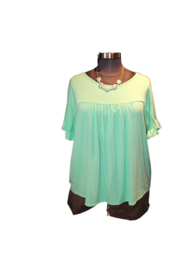 Solid Jersey Round Neck Ruffled Short Sleeve