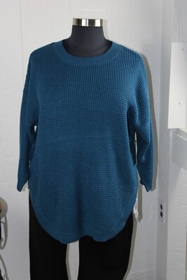 Round Hem Textured V Neck Sweater/ Teal