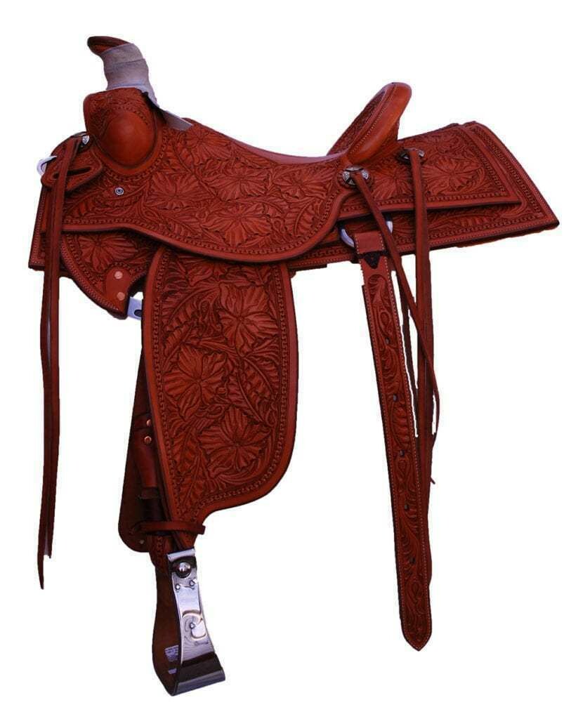 16&quot; Leuiellen 4&quot; Cantle Full Floral Carved Saddle 01-16