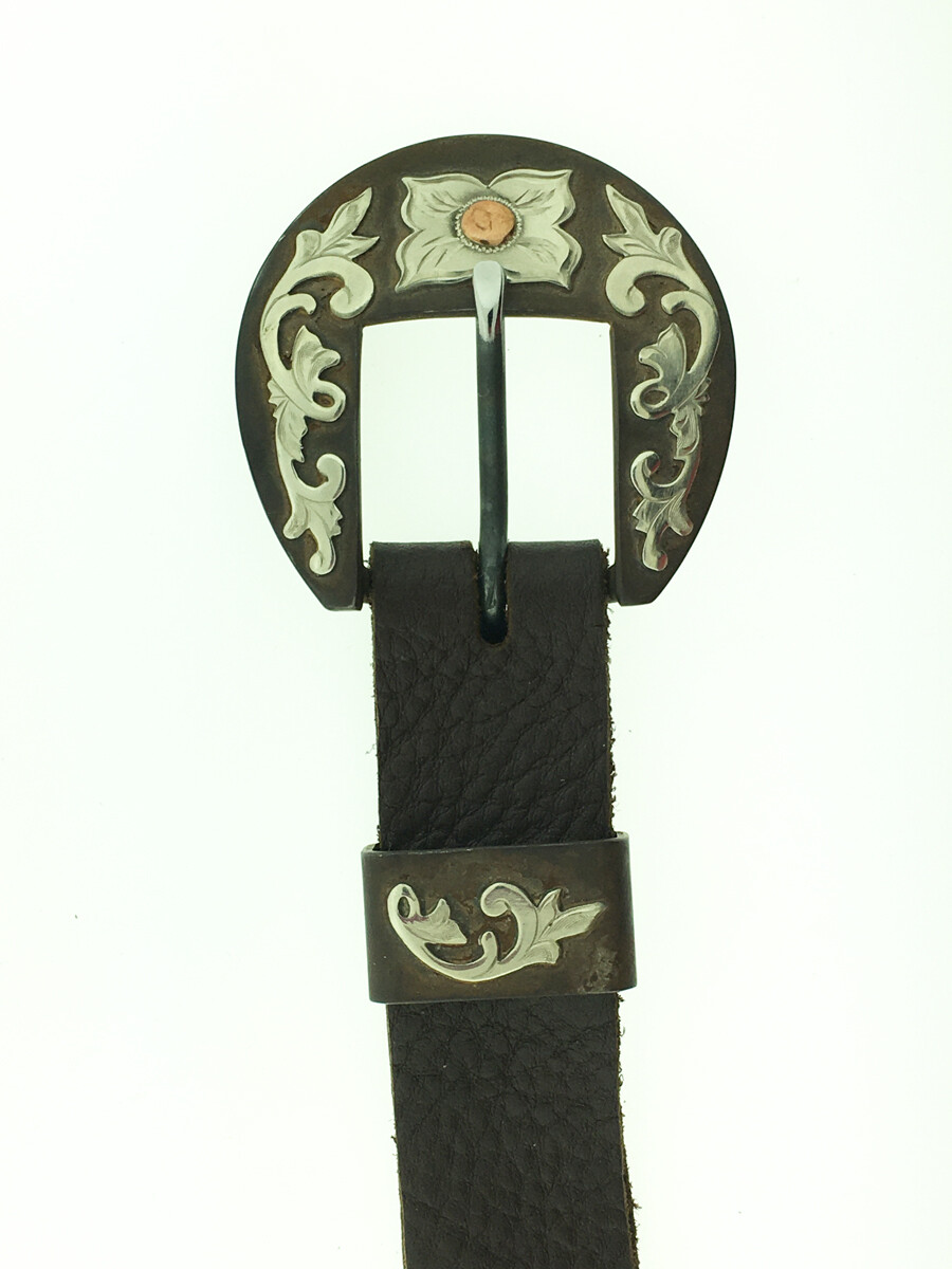 1" Brown Buckle with Scrolls & Flowers