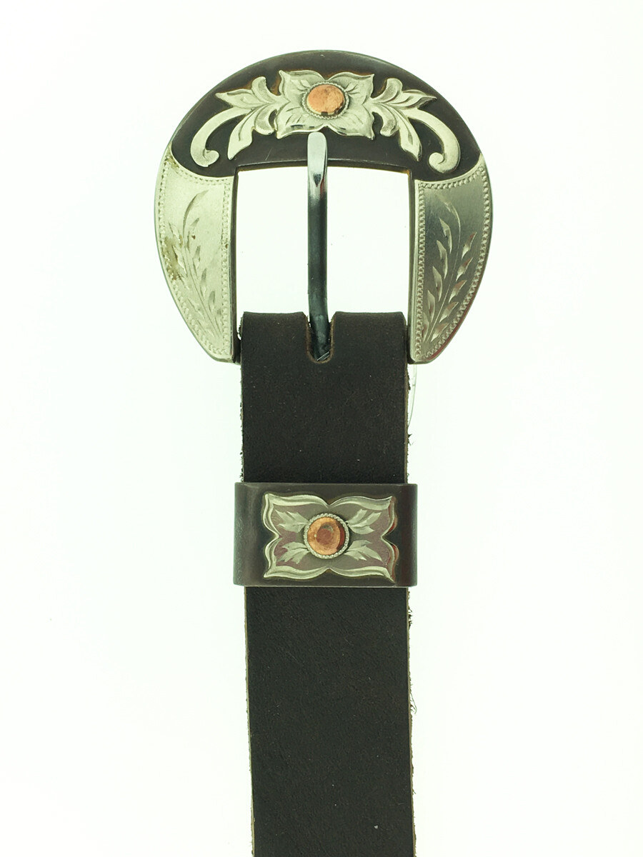 3/4&quot; Brown Buckle with Wheat &amp; Flowers