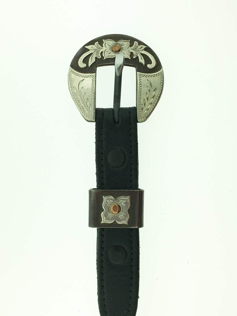 5/8" Brown Buckle with Wheat & Flowers