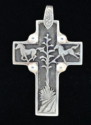 Big Cross with Running Horse Pendent