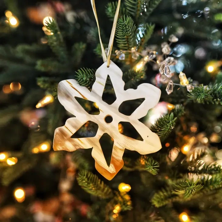 Snowflake Cow Horn Ornament 