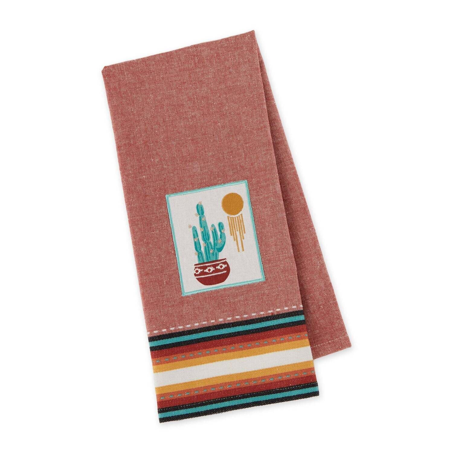 Cactus and Sun Embroidered Tea Towel